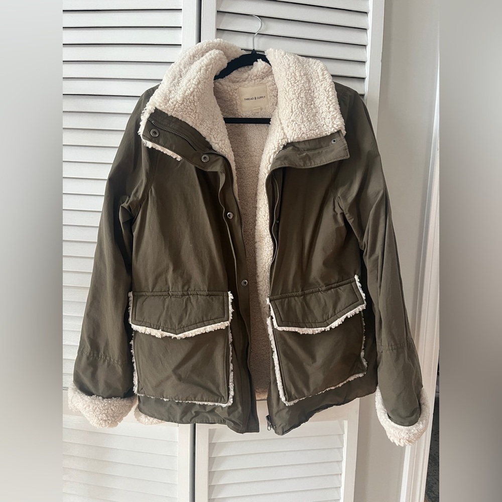 Thread & Supply Faux Shearling and Cotton Blend Barn Jacket